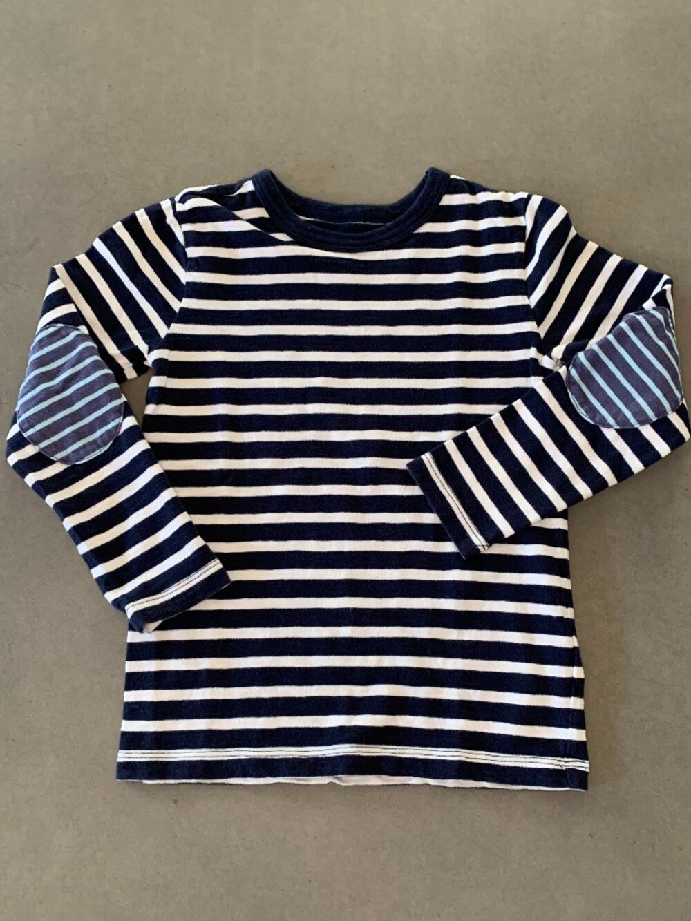 Crewcuts Boys Navy Striped Shirt w/ Elbow Patches Size 4–5
